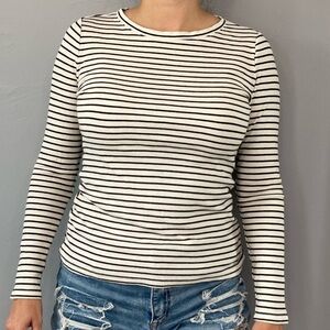 Time and Tru Black and White Striped Long Sleeve Ribbed Tee
